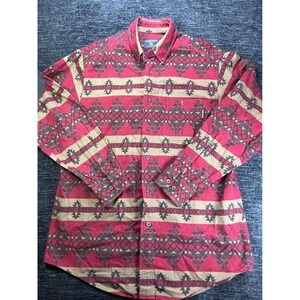 Woolrich Flannel Shirt Mens L Red Southwestern Geometric Long Sleeve Button Down